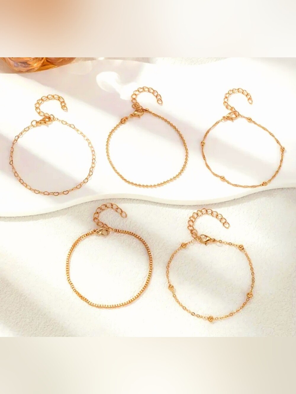 Gold Plated Link Stackable Bracelet Set 5 Pcs. - Picture 5 of 5